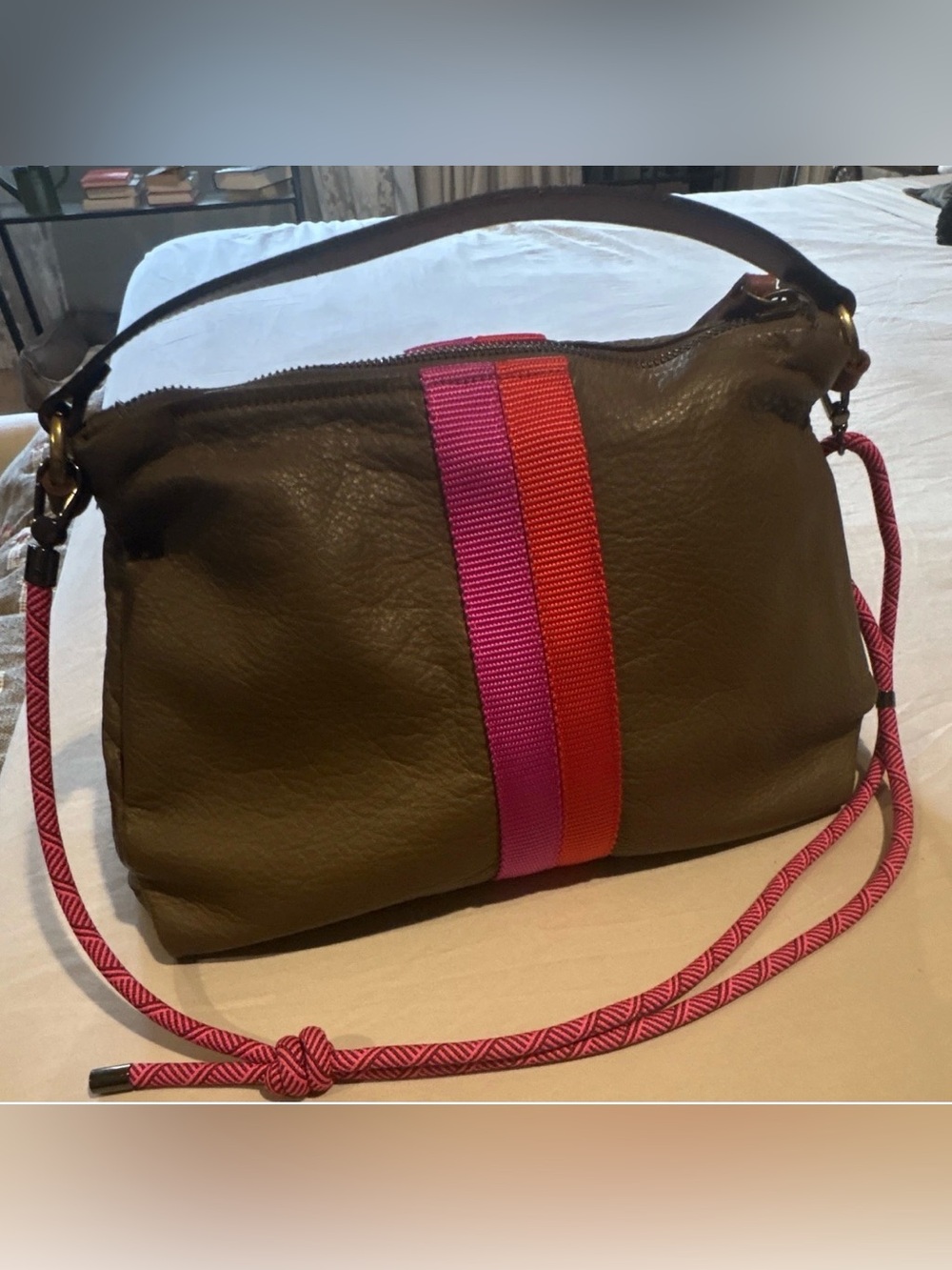 Parker Thatch Olive Leather Crossbody Bag with Colorblock